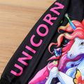 2pcs Kid Girl Unicorn Print Pullover Sweatshirt and Colorblock Pants Set Black image 4
