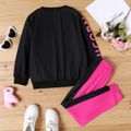 2pcs Kid Girl Unicorn Print Pullover Sweatshirt and Colorblock Pants Set Black image 2
