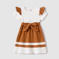 Mommy and Me Two Tone Rib Knit V Neck Short-sleeve Belted Midi Dresses Coffee image 5