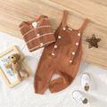 100% Cotton 2pcs Baby Boy/Girl Brown Striped Long-sleeve Button Knitted Cardigan and Overalls Set Brown image 2