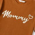 Mommy and Me Cotton Ribbed Short-sleeve Letter Graphic Tee and Floral Print Pants Sets Brown- image 4