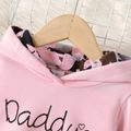 2pcs Toddler Girl Trendy Letter Print Hoodie Sweatshirt and Camouflage Print Fleece Pants Set Pink image 3