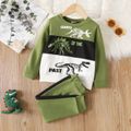 2pcs Toddler Boy Playful Dinosaur Print Colorblock Sweatshirt and Pants Set Green image 2