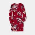 Family Matching Allover Floral Print Bodycon Dress and Raglan-sleeve Striped T-shirts Sets MAROON image 2