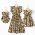 Mommy and Me Allover Print Surplice Neck Ruffle Trim Sleeveless Dresses Coffee image 1