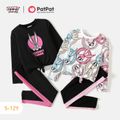 Looney Tunes 2pcs Kid Girl Tie Knot Long-sleeve Tee and Colorblock Leggings Set Black image 2