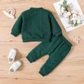 2pcs Baby Boy/Girl Rainbow Design Thickened Imitation Knitted Mock Neck Long-sleeve Set Dark Green image 3