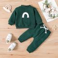 2pcs Baby Boy/Girl Rainbow Design Thickened Imitation Knitted Mock Neck Long-sleeve Set Dark Green image 1