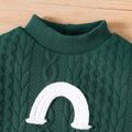 2pcs Baby Boy/Girl Rainbow Design Thickened Imitation Knitted Mock Neck Long-sleeve Set Dark Green image 4