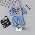 2pcs Baby Boy Dinosaur & Letter Print Colorblock Long-sleeve Sweatshirt and Solid Sweatpants Set Blue image 1