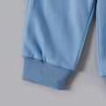 2pcs Baby Boy Dinosaur & Letter Print Colorblock Long-sleeve Sweatshirt and Solid Sweatpants Set Blue image 5