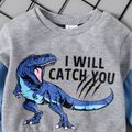 2pcs Baby Boy Dinosaur & Letter Print Colorblock Long-sleeve Sweatshirt and Solid Sweatpants Set Blue image 3