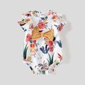 Family Matching Cotton Colorblock T-shirts and Allover Floral Print Short-sleeve Belted Dresses Sets Khaki image 5