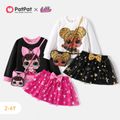 L.O.L. SURPRISE! 3pcs Toddler Girl Character Print Long-sleeve Tee and Star Glitter Design Mesh Skirt and Bag Set Black image 5