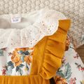 2pcs Baby Girl Ruffle Collar Floral Print Long-sleeve Waffle Jumpsuit with Headband Set Ginger-2 image 5