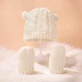 2-pack Baby Cute Dual Ears Knitted Beanie Hat & Mittens Gloves Set White image 1