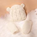 2-pack Baby Cute Dual Ears Knitted Beanie Hat & Mittens Gloves Set White image 3