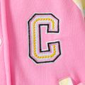 Kid Girl Floral Print Letter Embroidered Raglan Sleeve Bomber Jacket Pink image 3