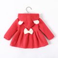 Baby Girl 3D Ears Hooded Long-sleeve Solid Knitted Sweater Coat Dark Pink image 5