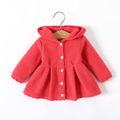 Baby Girl 3D Ears Hooded Long-sleeve Solid Knitted Sweater Coat Dark Pink image 1