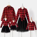 Christmas Family Matching Red Plaid Long-sleeve Button Up Shirts and Mesh Skirts Sets redblack image 2
