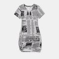 Family Matching Newspaper Print V Neck Short-sleeve Twist Knot Bodycon Dresses and T-shirts Sets MiddleAsh image 2