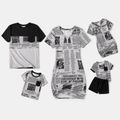 Family Matching Newspaper Print V Neck Short-sleeve Twist Knot Bodycon Dresses and T-shirts Sets MiddleAsh image 1