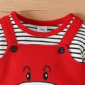 Baby Boy/Girl Bear Embroidered Waffle Faux-two Striped Long-sleeve Jumpsuit Red image 3