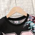 2pcs Kid Girl Floral Print Colorblock Sweatshirt and Elasticized Pants Set Black image 4
