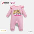 Barbie Baby Girl 100% Cotton Ruffle Long-sleeve Graphic Jumpsuit Light Pink image 1
