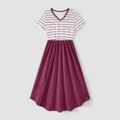 Family Matching Short-sleeve Striped Spliced Midi Dresses and Polo Shirts Sets purplewhite image 2