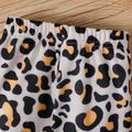 2pcs Baby Girl 95% Cotton Long-sleeve Ruffle Hem Top and Leopard Print Pants Set Brown image 3