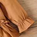 2pcs Baby Girl 95% Cotton Long-sleeve Ruffle Hem Top and Leopard Print Pants Set Brown image 4