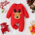 Christmas Baby Boy/Girl Deer Embroidered Red Long-sleeve Jumpsuit Red image 1
