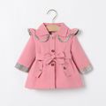 Baby Girl Plaid & Pink Spliced Ruffle Trim Single Breasted Belted Trench Coat Pink image 1