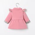 Baby Girl Plaid & Pink Spliced Ruffle Trim Single Breasted Belted Trench Coat Pink image 2