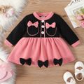 Baby Girl Color Contrast Bow Front Long-sleeve Thickened Dress Color block image 1