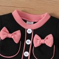 Baby Girl Color Contrast Bow Front Long-sleeve Thickened Dress Color block image 3