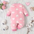 Baby Heart Shape Pattern Allover Fluffy Long-sleeve Jumpsuit Pink image 3