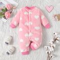 Baby Heart Shape Pattern Allover Fluffy Long-sleeve Jumpsuit Pink image 1
