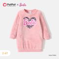 Barbie Toddler Girl Heart Print Fluffy Pullover Dress Pink image 1