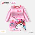 Barbie Toddler Girl Stripe Unicorn/ Character Print Long-sleeve Dress PinkyWhite image 1