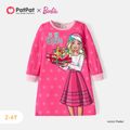 Barbie Toddler Girl Christmas Snowflake Print Long-sleeve Dress Pink image 1