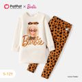 Barbie 2pcs Kid Girl Character Print Sweatshirt and Leopard Print Leggings Set Apricot image 1