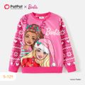 Barbie Noël Enfants Fille Personnage Pull Sweat-shirt Rose image 1