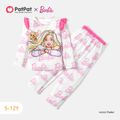 Barbie 2pcs Kid Girl Letter Print Ruffled Long-sleeve Tee and Pants Pajamas Set White image 1