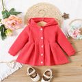 Baby Girl 3D Ears Hooded Long-sleeve Solid Knitted Sweater Coat Dark Pink image 3