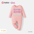 Barbie Baby Girl 100% Cotton Long-sleeve Graphic Jumpsuit Light Pink image 1