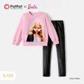 Barbie 2pcs Kid Girl Character Print Pink Sweatshirt and PU Leggings Set Pink image 1