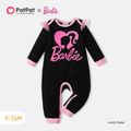 Barbie Baby Girl 95% Cotton Long-sleeve Mesh Ruffle Trim Graphic Jumpsuit Black image 1